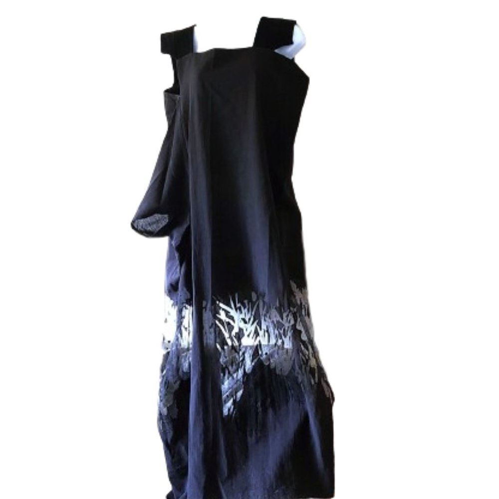 VINTAGE RARE UNUSUAL BLACK WOOL/COTTON SUMMER MIDI DRESS by MASAYUKI MARUKAVA